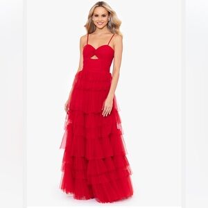 Elegant Red Tiered Evening Dress